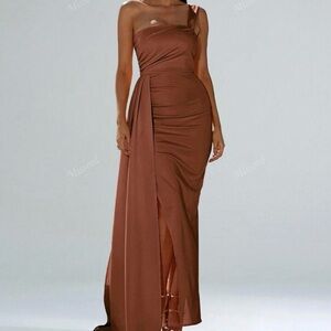 SHEIN - One Shoulder Wrap Hem Satin Floor Length Formal Gown